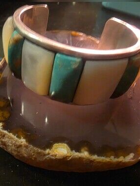Turquoise and Cream Inlay Cuff Bracelet